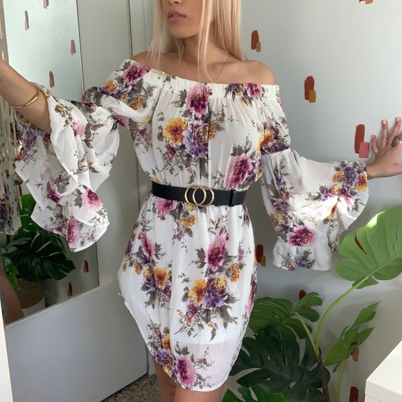 love J Dresses & Skirts - Short Floral Off-the-shoulder Dress
